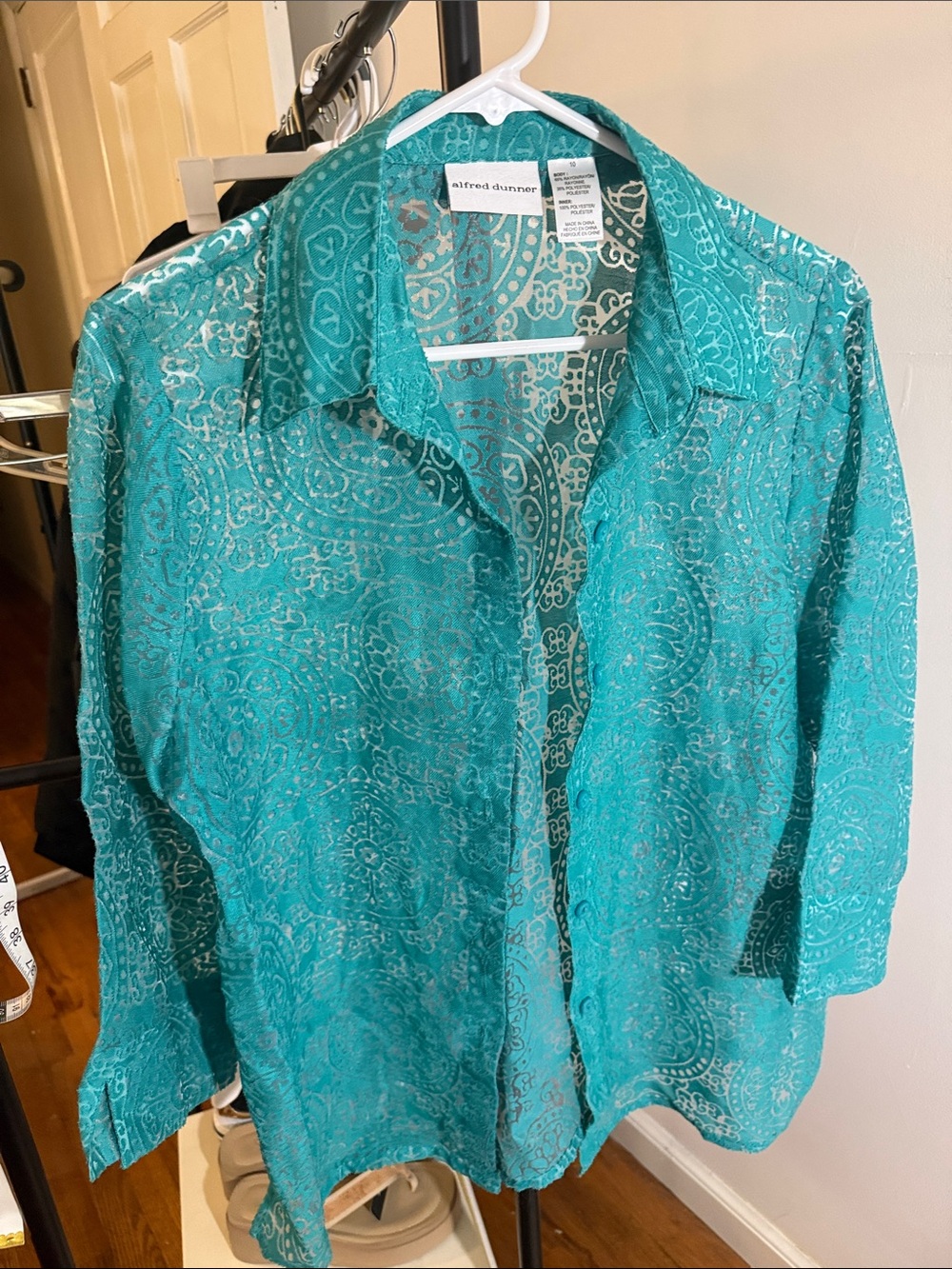 Alfred Dunner Teal Paisley Button-Down Shirt